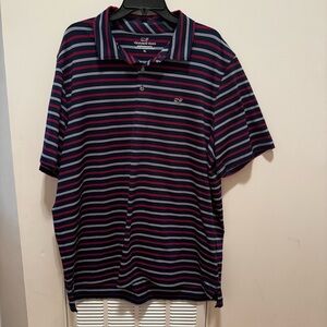 Vineyard Vines Performance Polo Shirt Mens XL Blue Stripe Golf Stretch Top